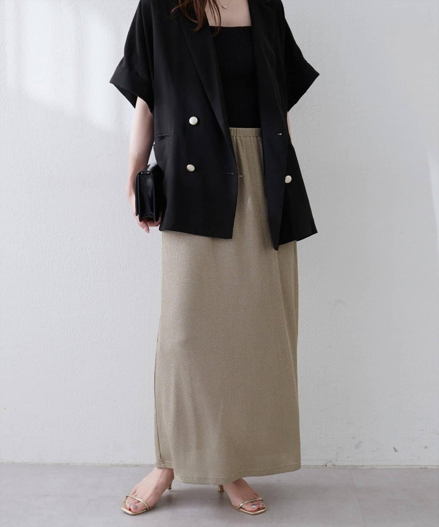 【natural couture】金銀絲羅紋修身半身裙