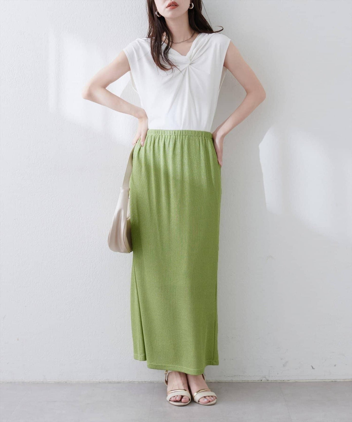 【natural couture】金銀絲羅紋修身半身裙