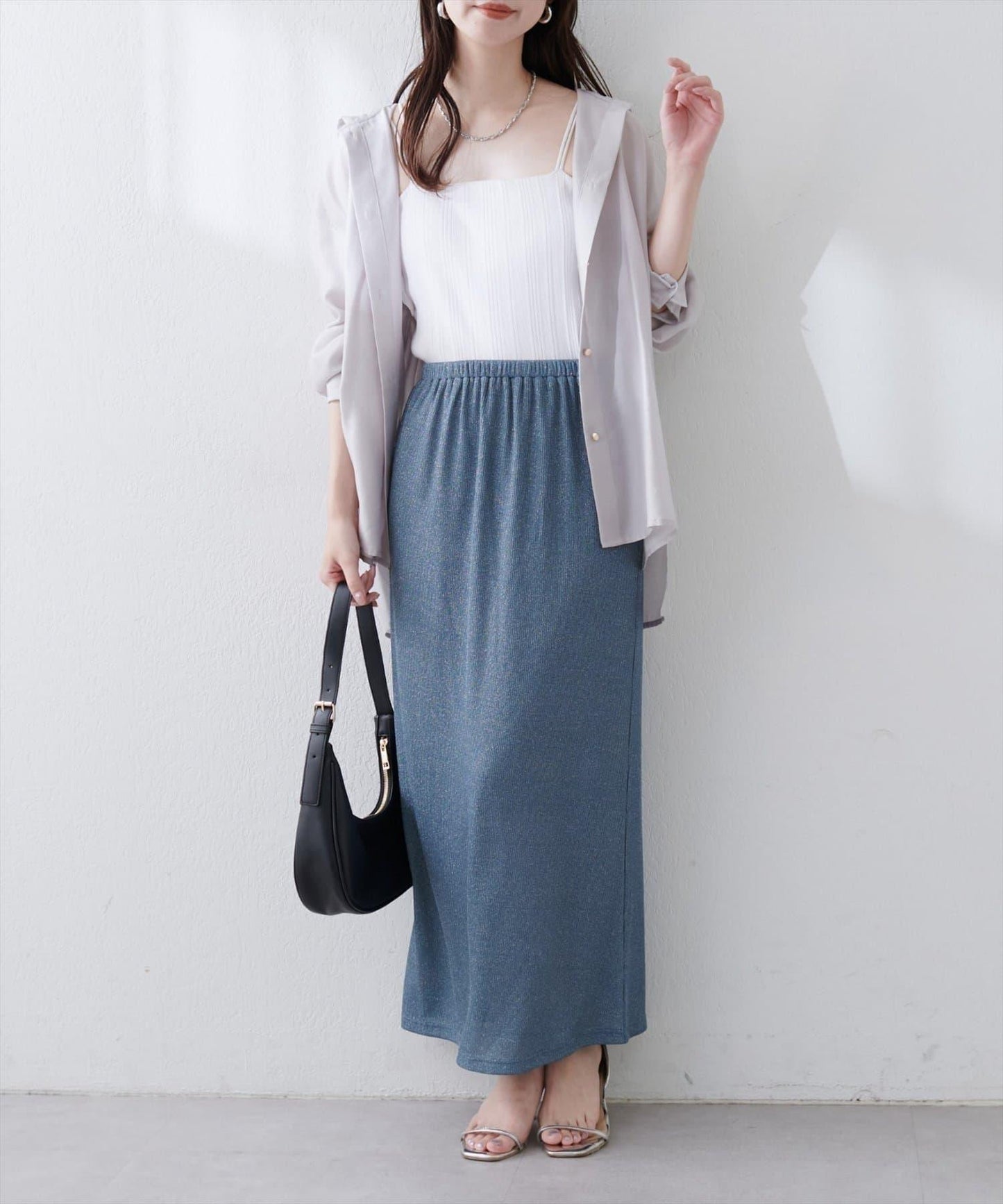 【natural couture】金銀絲羅紋修身半身裙