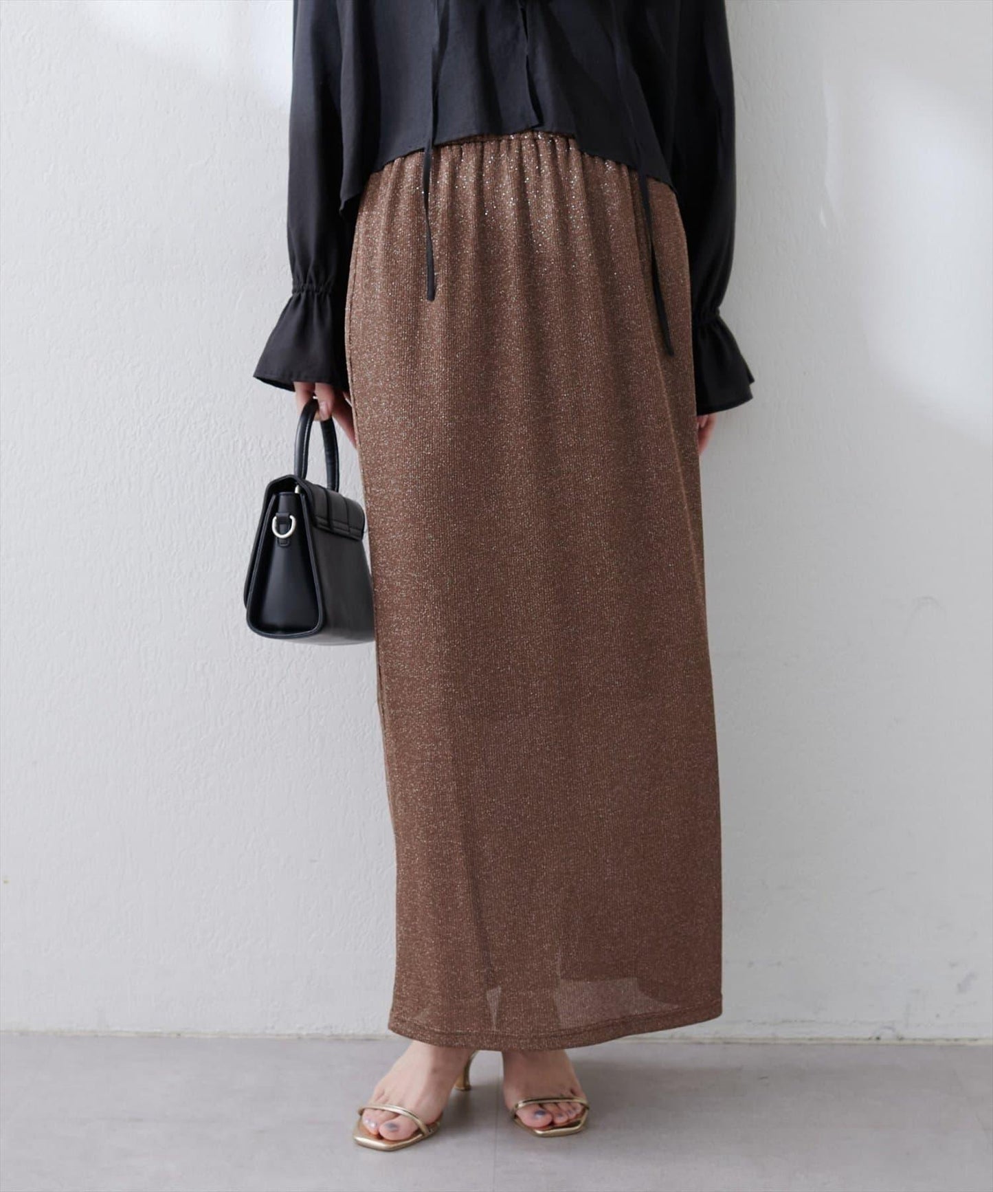 【natural couture】金銀絲羅紋修身半身裙