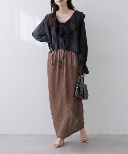 【natural couture】金銀絲羅紋修身半身裙