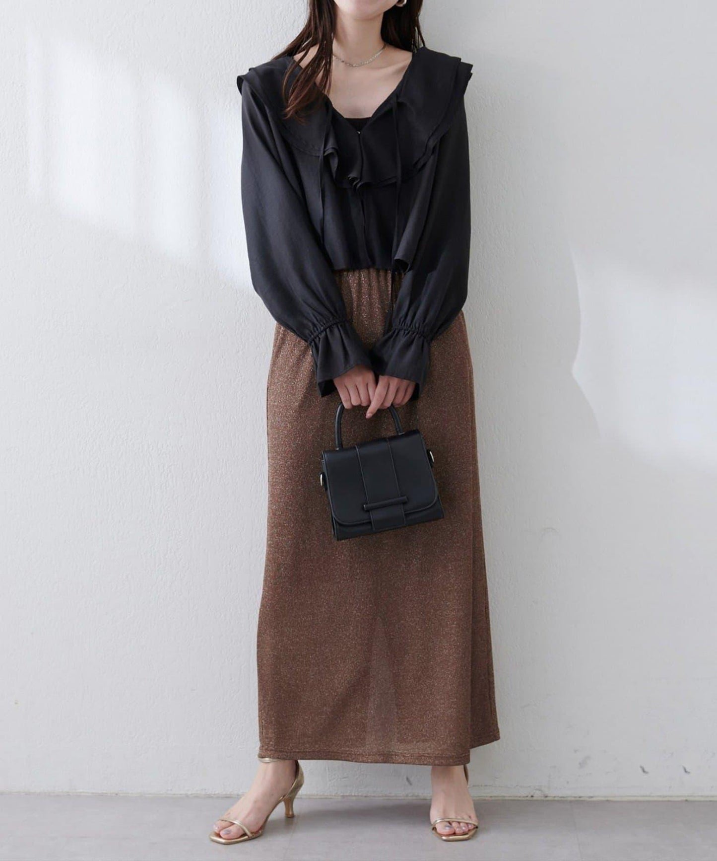 【natural couture】金銀絲羅紋修身半身裙