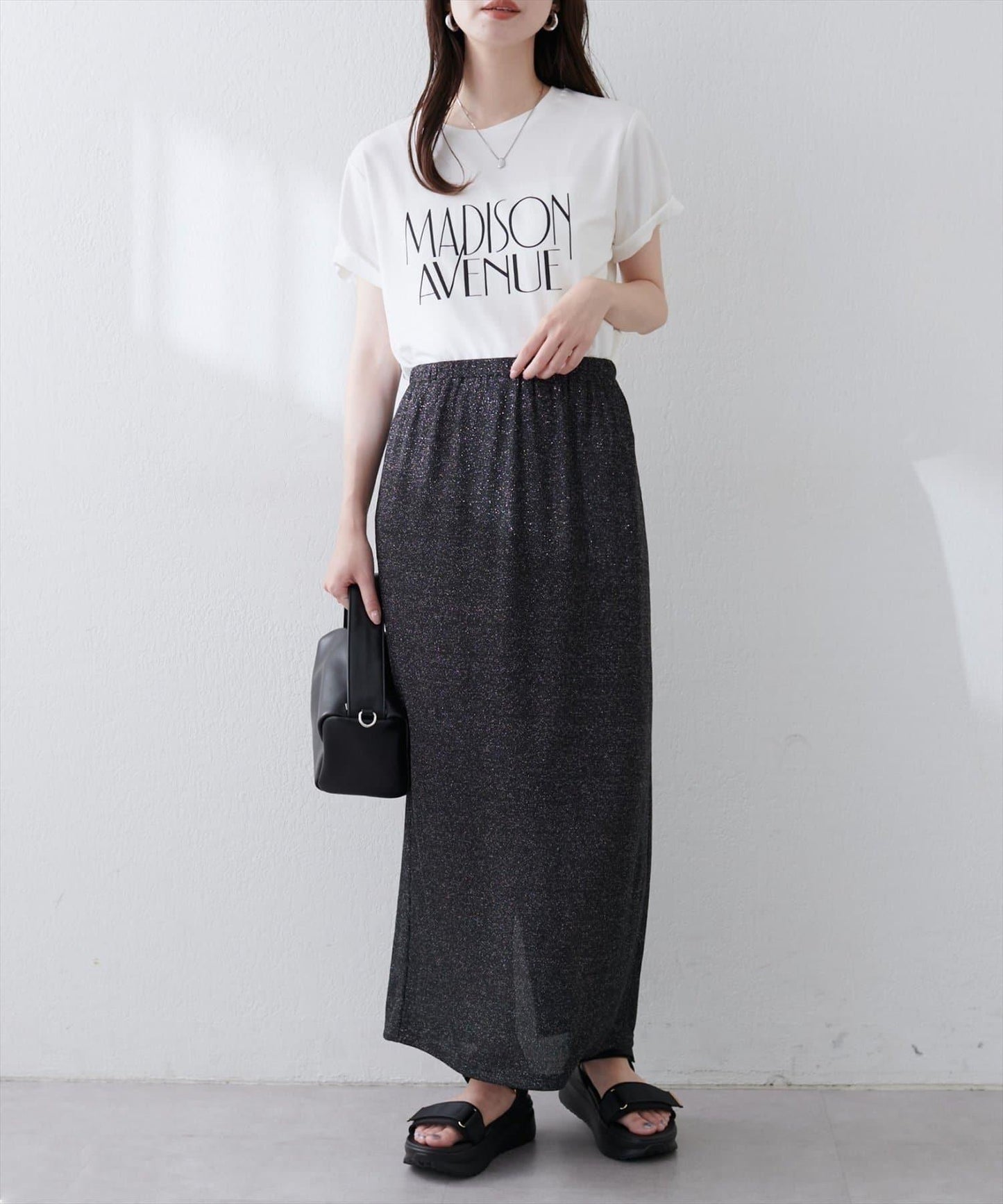 【natural couture】金銀絲羅紋修身半身裙