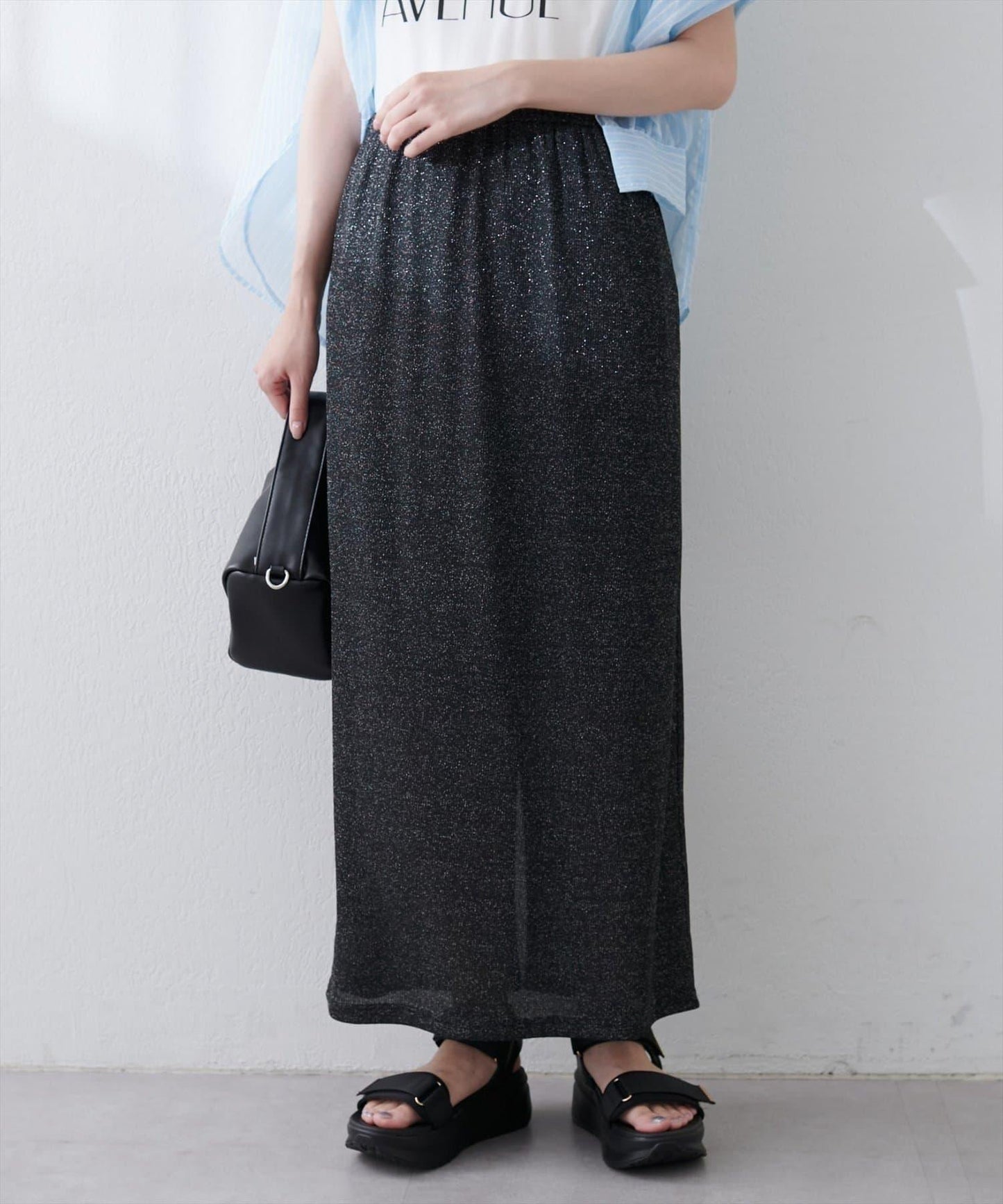 【natural couture】金銀絲羅紋修身半身裙