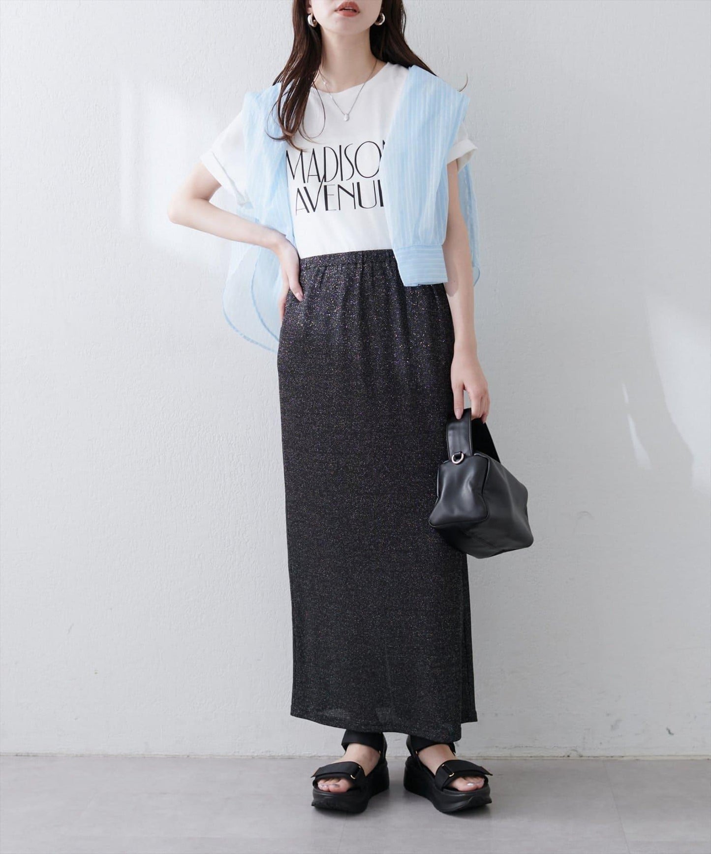 【natural couture】金銀絲羅紋修身半身裙