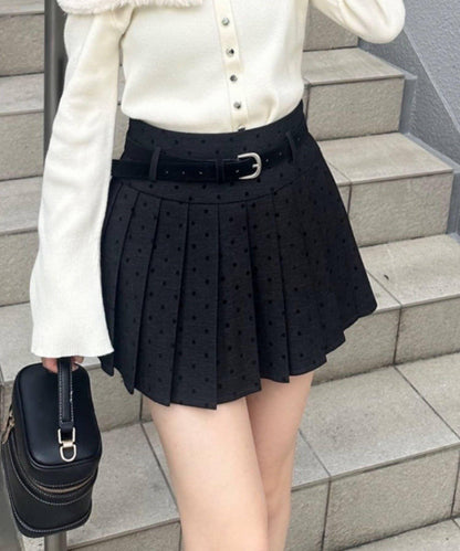 配有波點腰帶百褶迷你裙