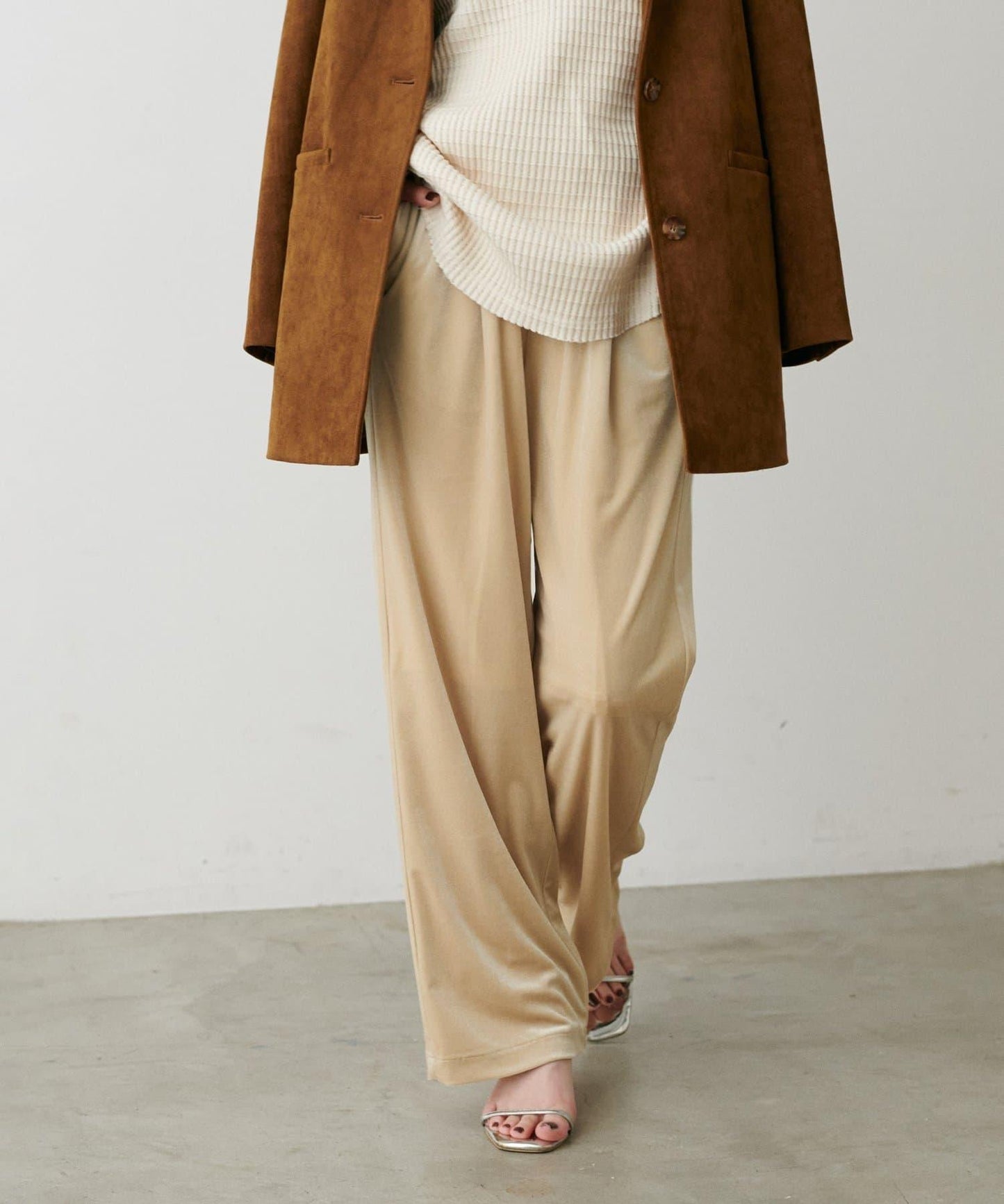 側邊拼接天鵝絨長褲