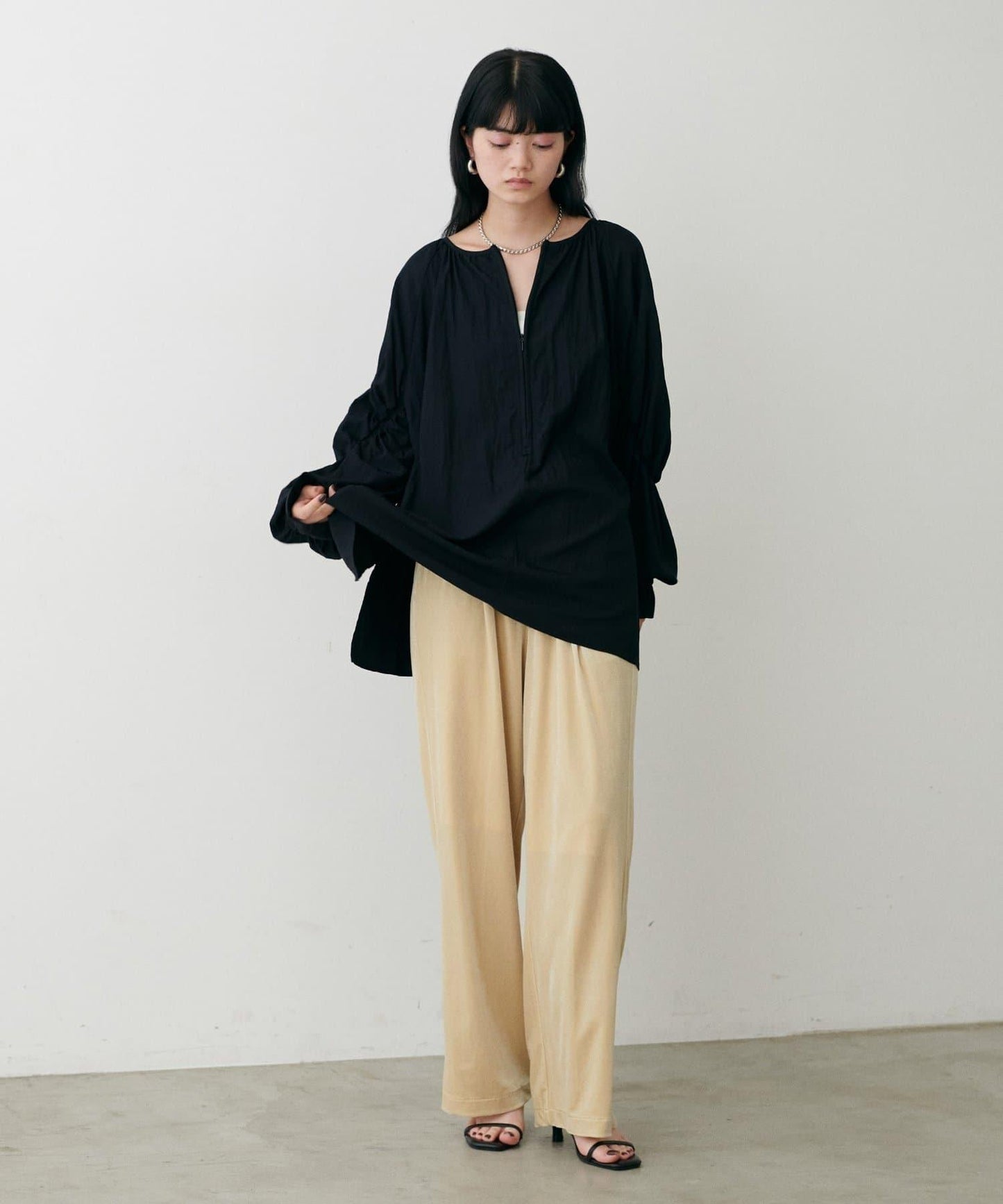 側邊拼接天鵝絨長褲