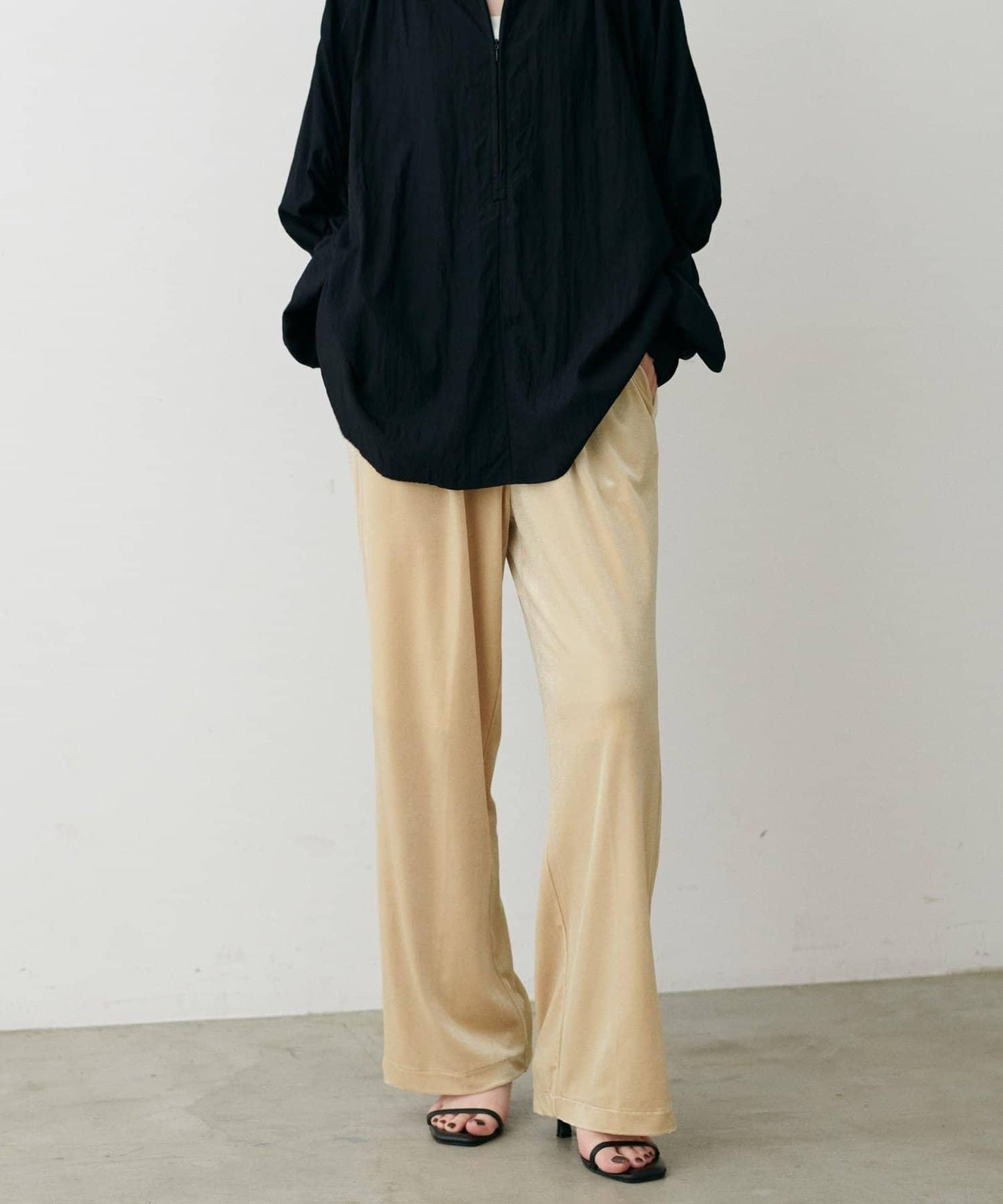 側邊拼接天鵝絨長褲