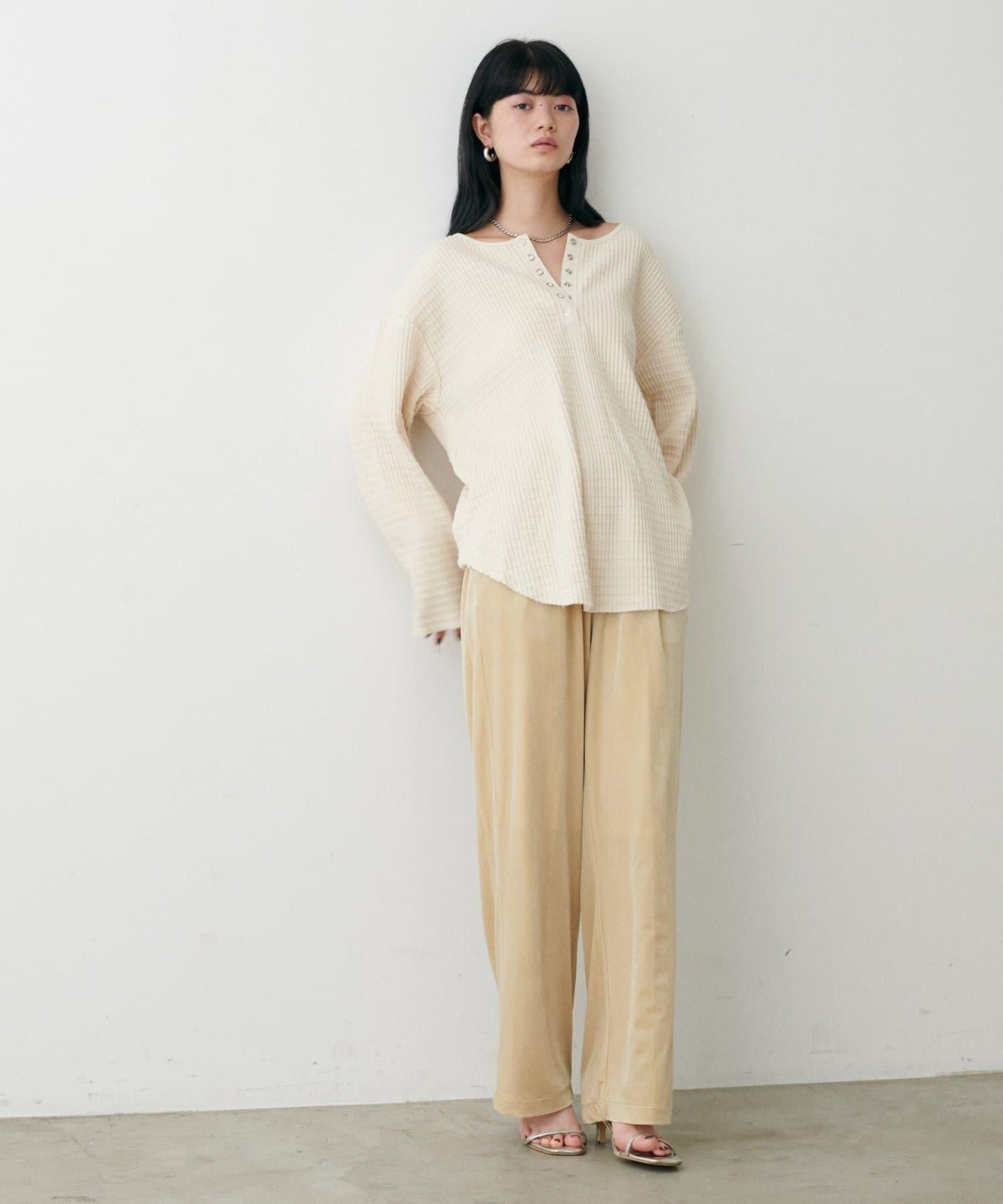 側邊拼接天鵝絨長褲