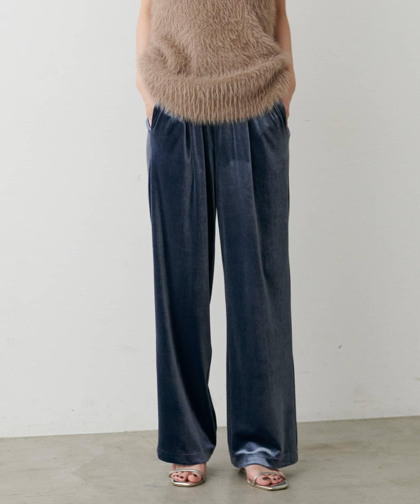 側邊拼接天鵝絨長褲