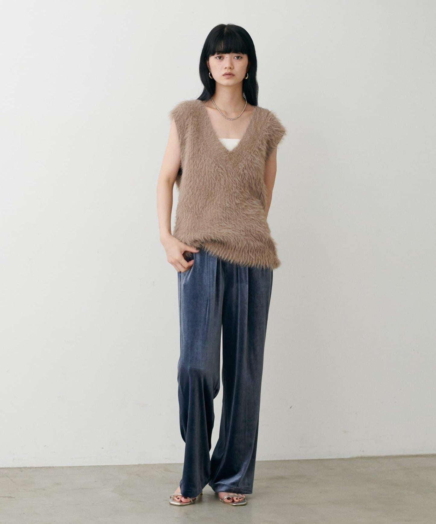 側邊拼接天鵝絨長褲