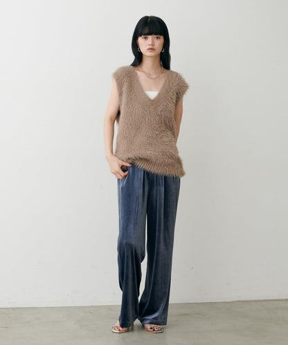 側邊拼接天鵝絨長褲