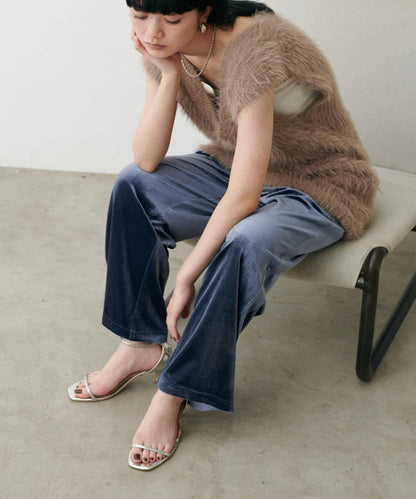 側邊拼接天鵝絨長褲