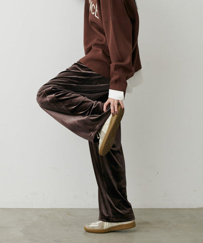 側邊拼接天鵝絨長褲