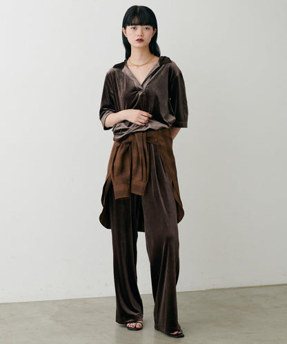 側邊拼接天鵝絨長褲