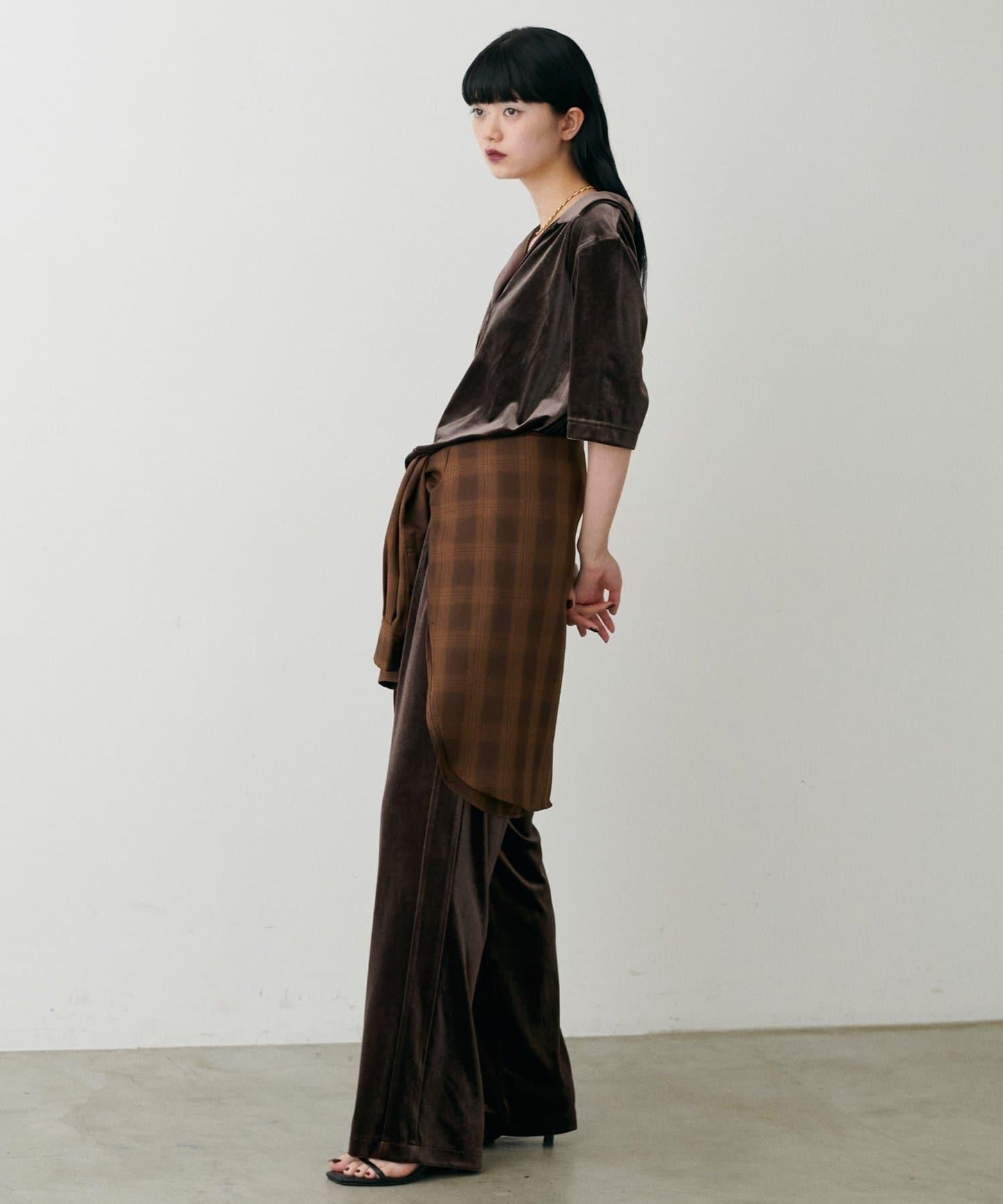 側邊拼接天鵝絨長褲