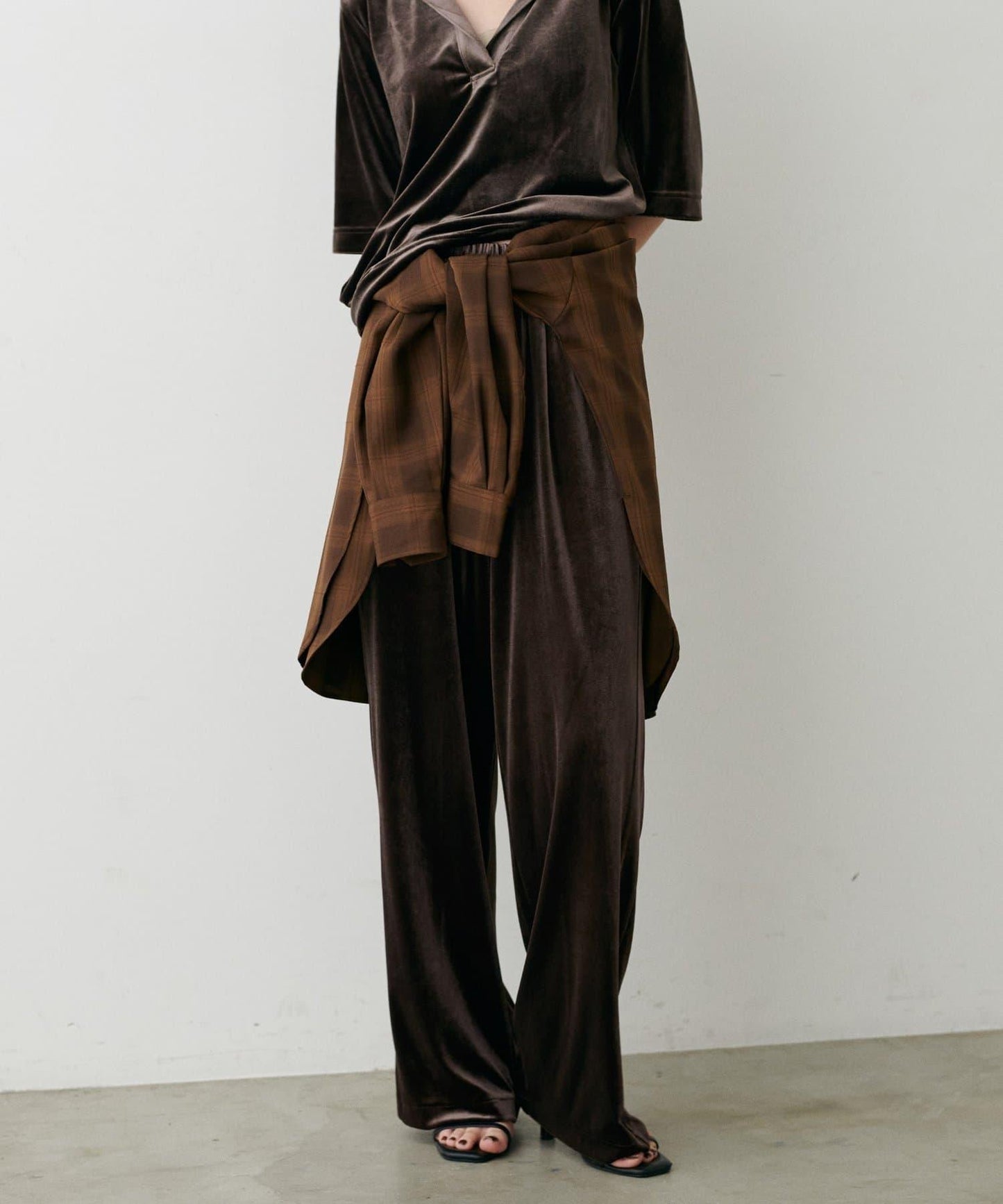 側邊拼接天鵝絨長褲