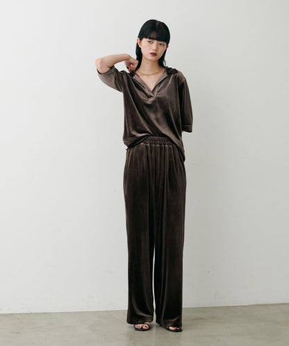 側邊拼接天鵝絨長褲