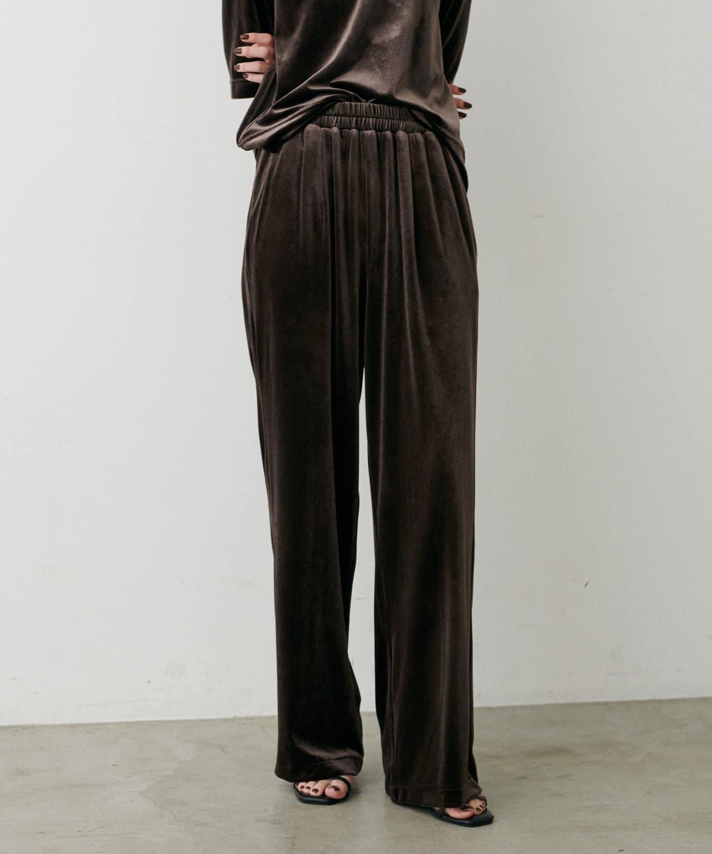 側邊拼接天鵝絨長褲