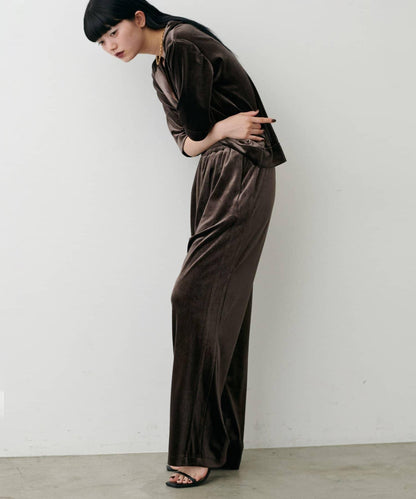 側邊拼接天鵝絨長褲