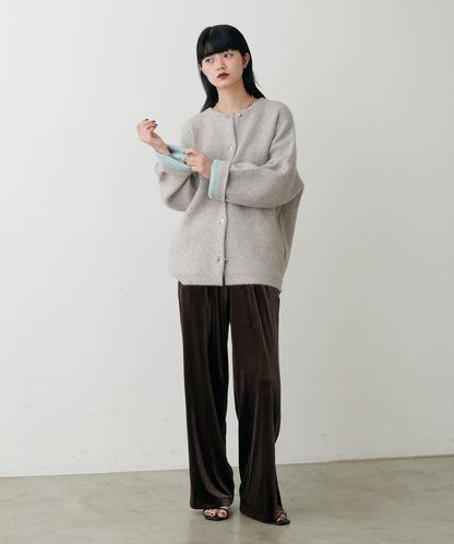 側邊拼接天鵝絨長褲