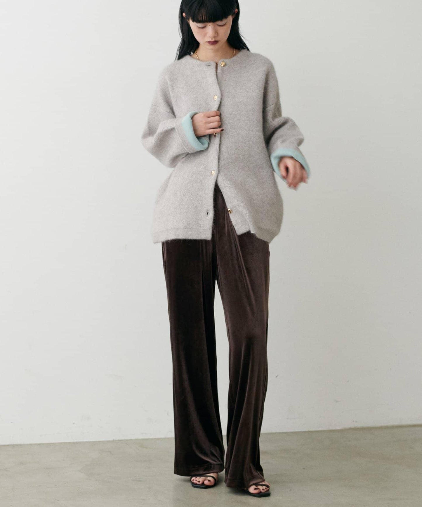 側邊拼接天鵝絨長褲