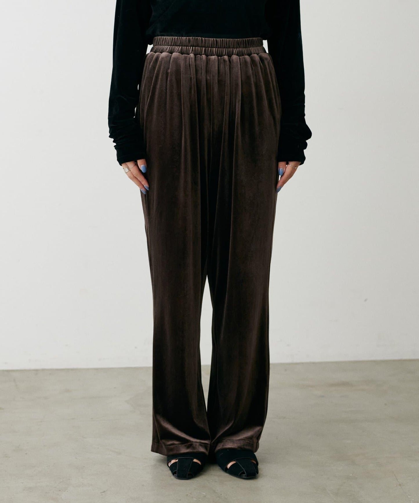 側邊拼接天鵝絨長褲