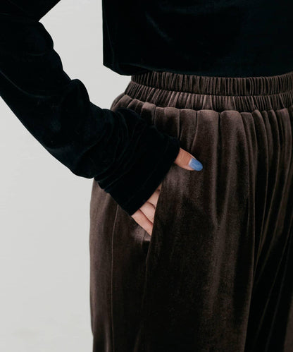 側邊拼接天鵝絨長褲