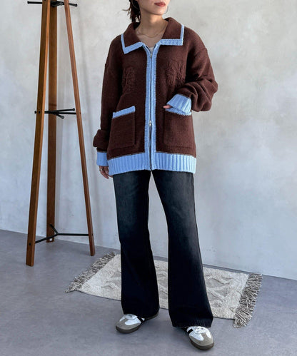 同色系花紋提花開衫