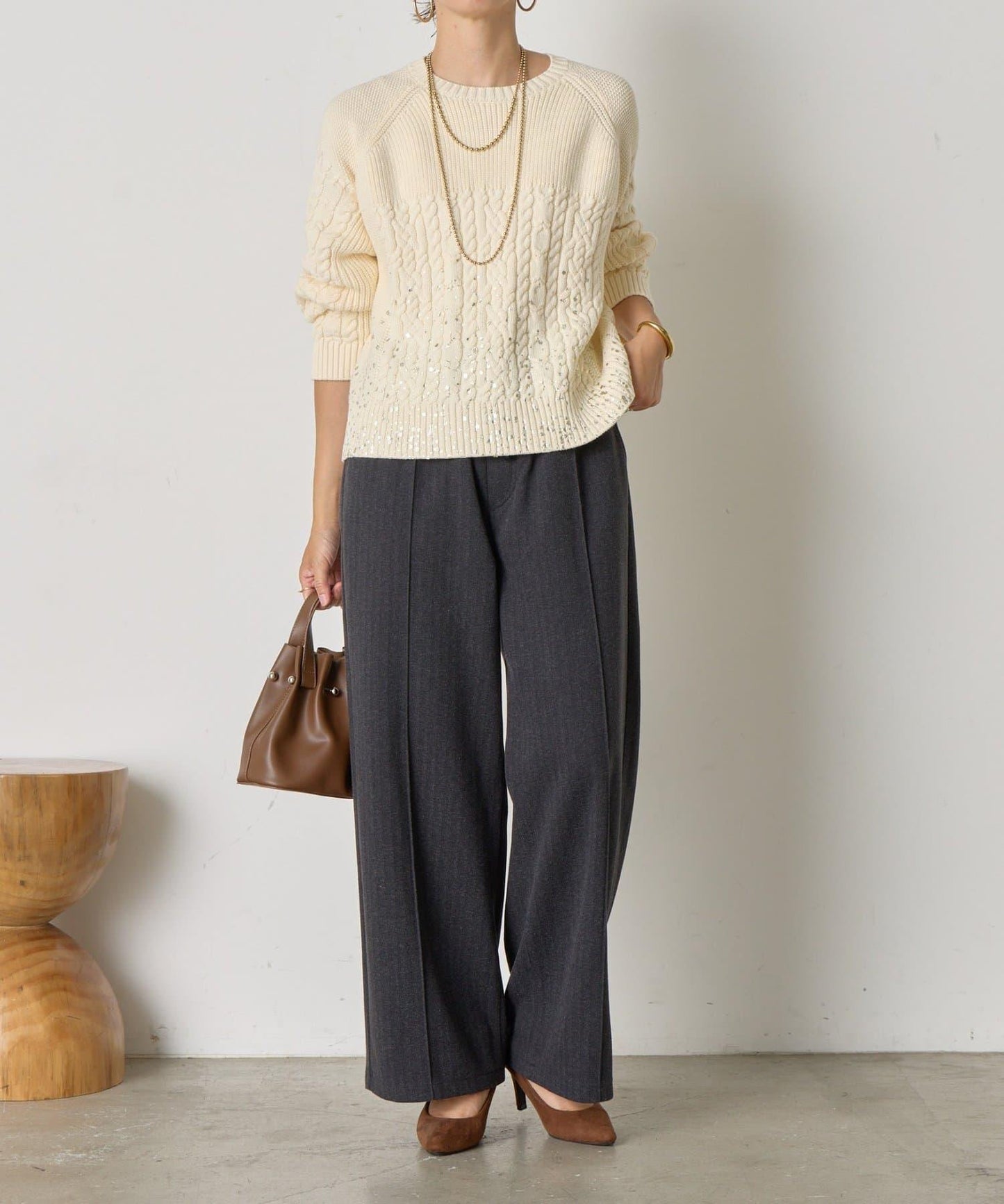 金箔印花麻花針織衫