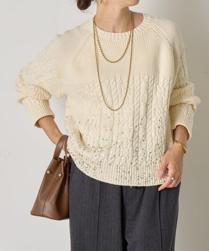 金箔印花麻花針織衫