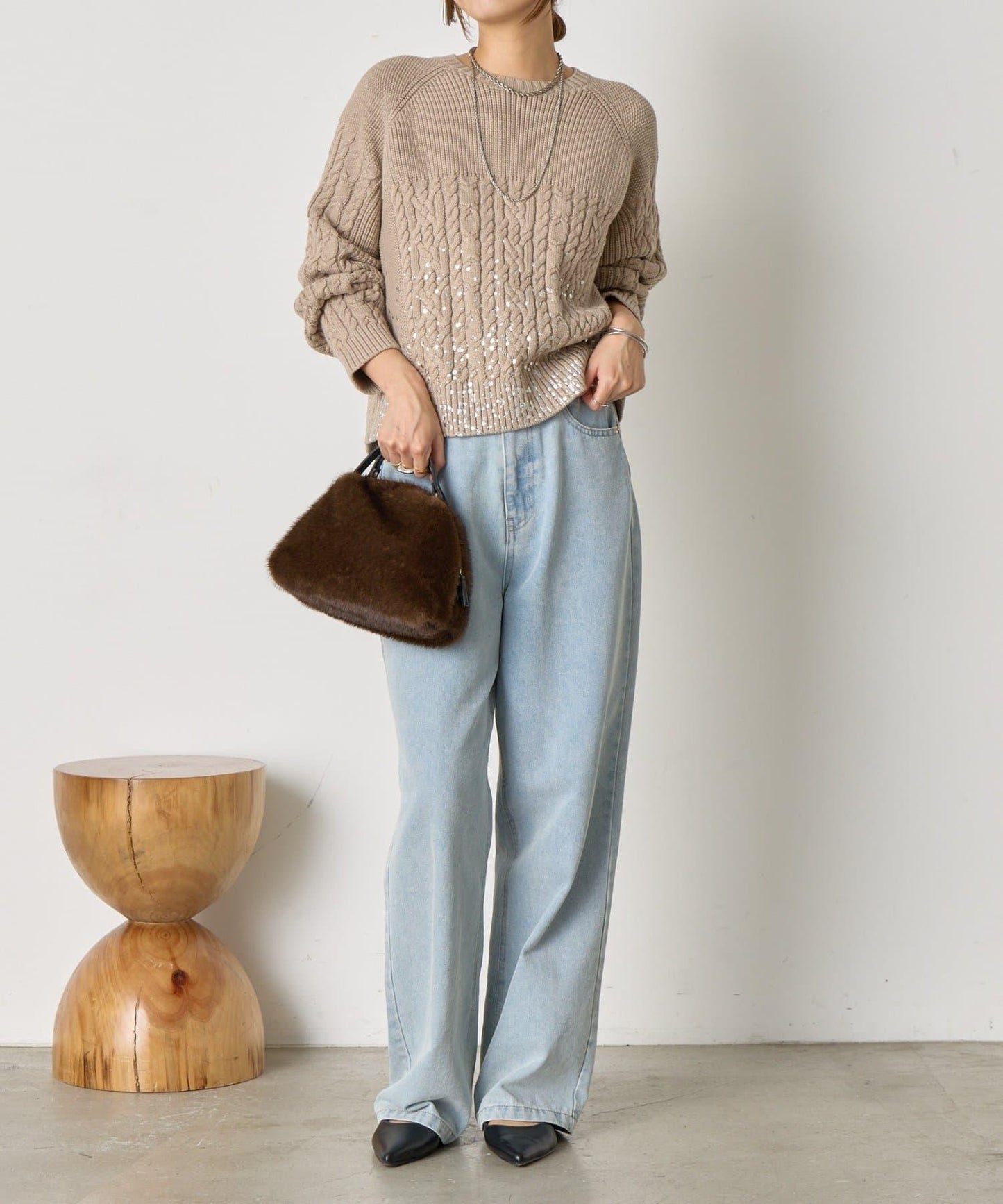 金箔印花麻花針織衫