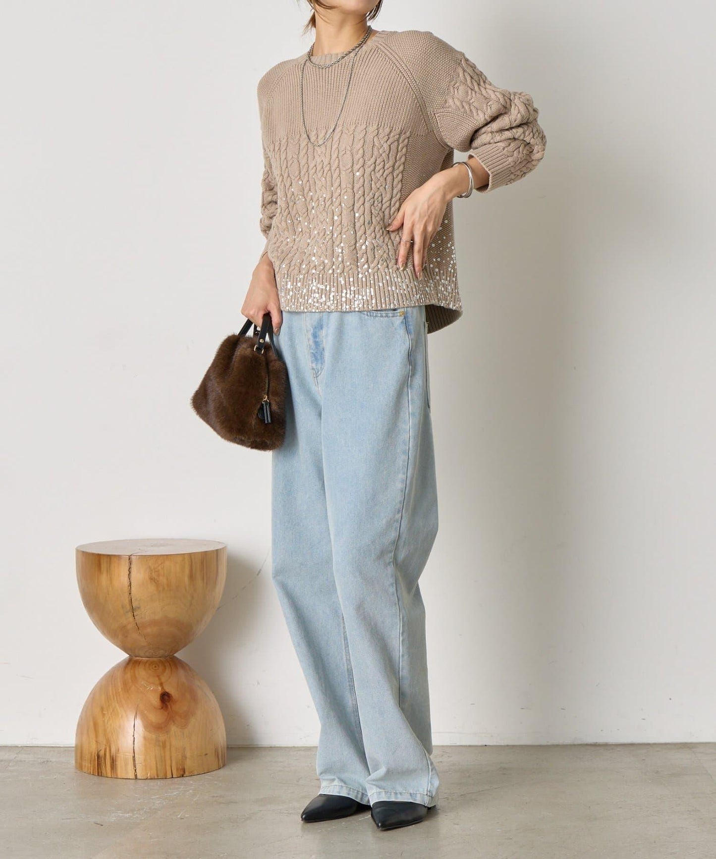 金箔印花麻花針織衫