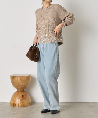 金箔印花麻花針織衫