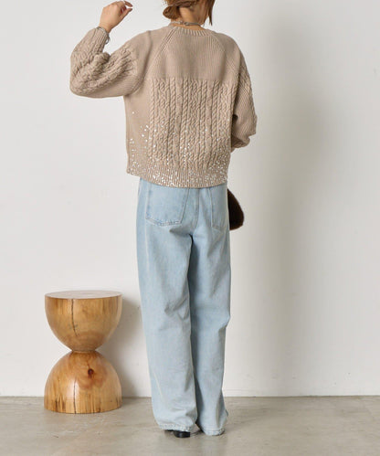 金箔印花麻花針織衫