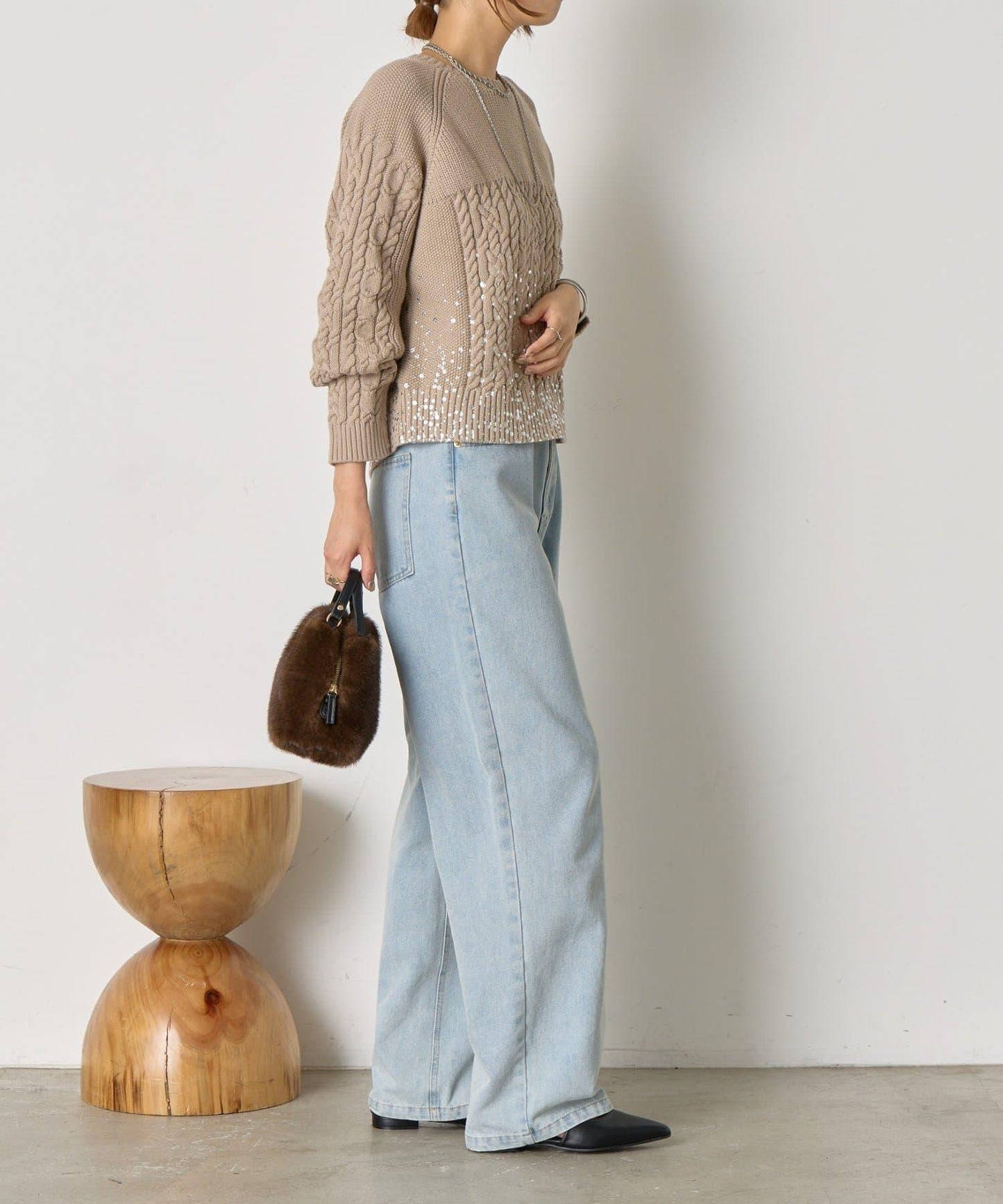 金箔印花麻花針織衫