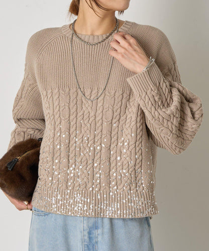 金箔印花麻花針織衫