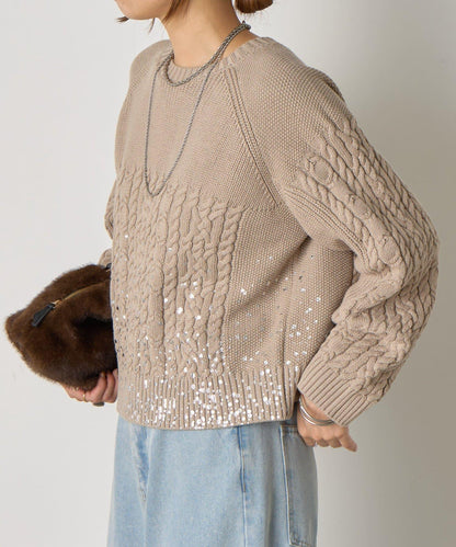 金箔印花麻花針織衫