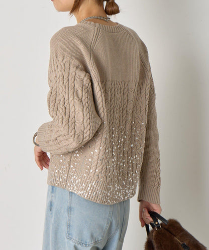 金箔印花麻花針織衫