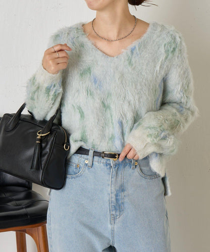 大理石紋亮片長毛針織衫