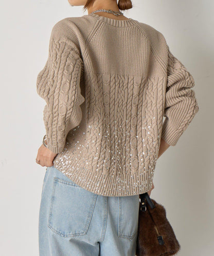 金箔印花麻花針織衫