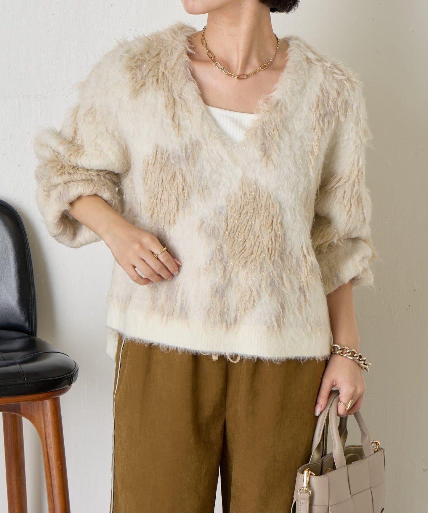 大理石紋亮片長毛針織衫