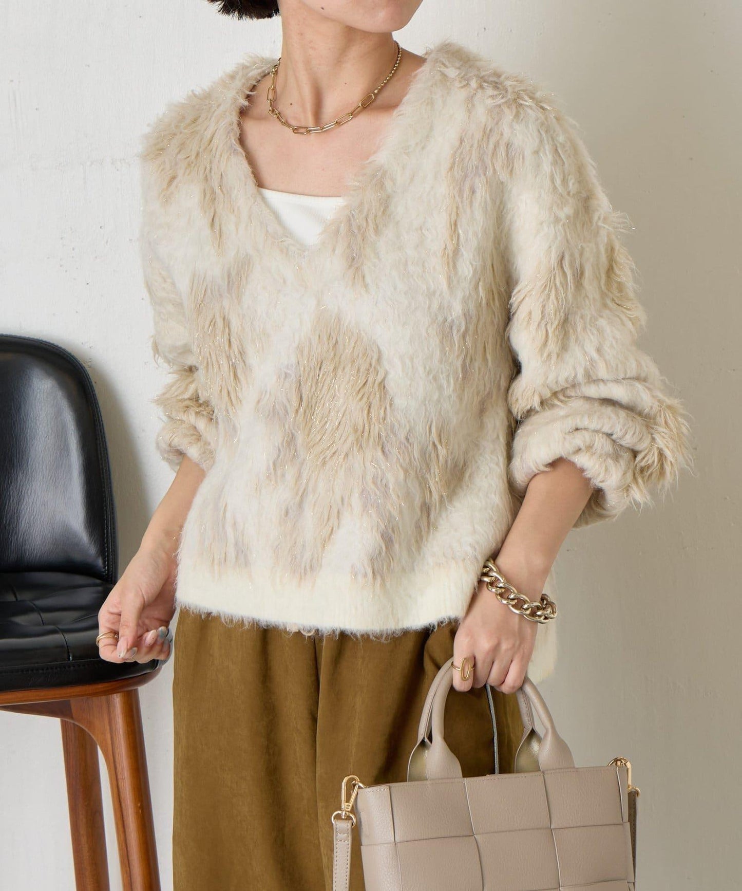 大理石紋亮片長毛針織衫