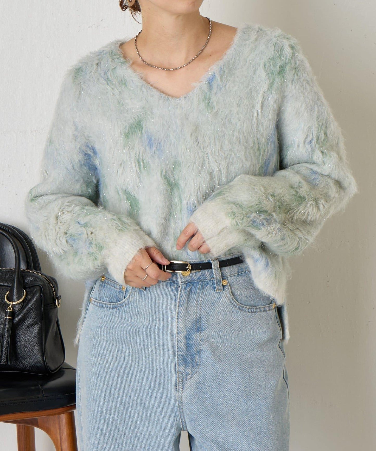 大理石紋亮片長毛針織衫