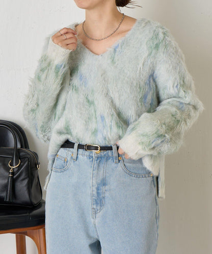 大理石紋亮片長毛針織衫