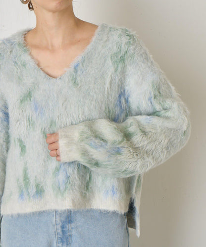 大理石紋亮片長毛針織衫