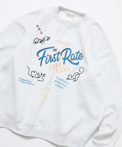寬鬆版型 繩繡設計 印花 圓領衛衣 / First Rate