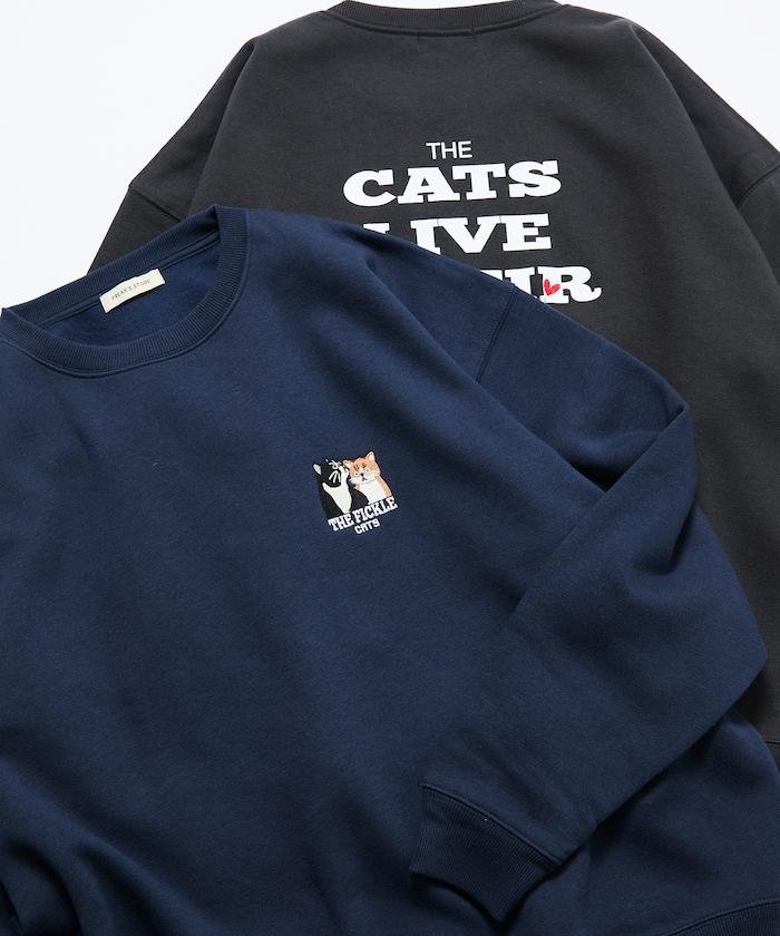 寬鬆版型 刺繡 後背印花 圓領衛衣 /Fickle Cats