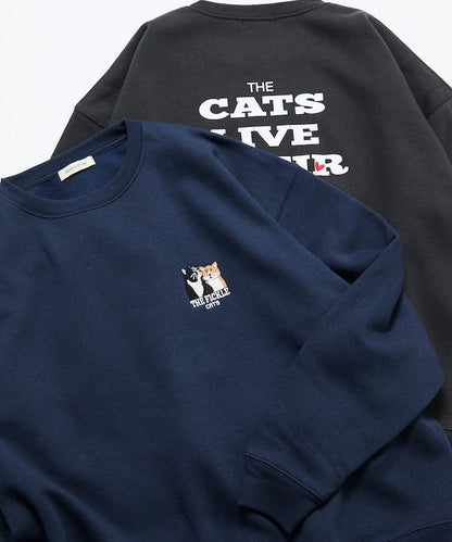 寬鬆版型 刺繡 後背印花 圓領衛衣 /Fickle Cats